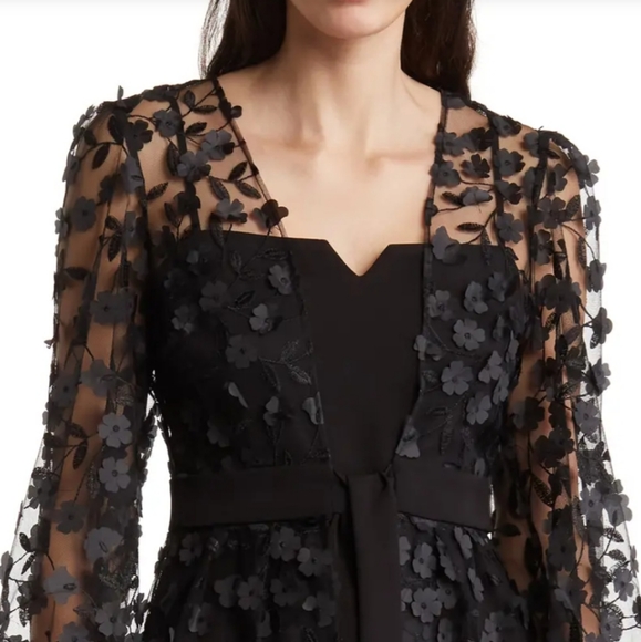 Julia Jordan Women's Black Floral Overlay Jacket & Belted Jumpsuit - Picture 5 of 17